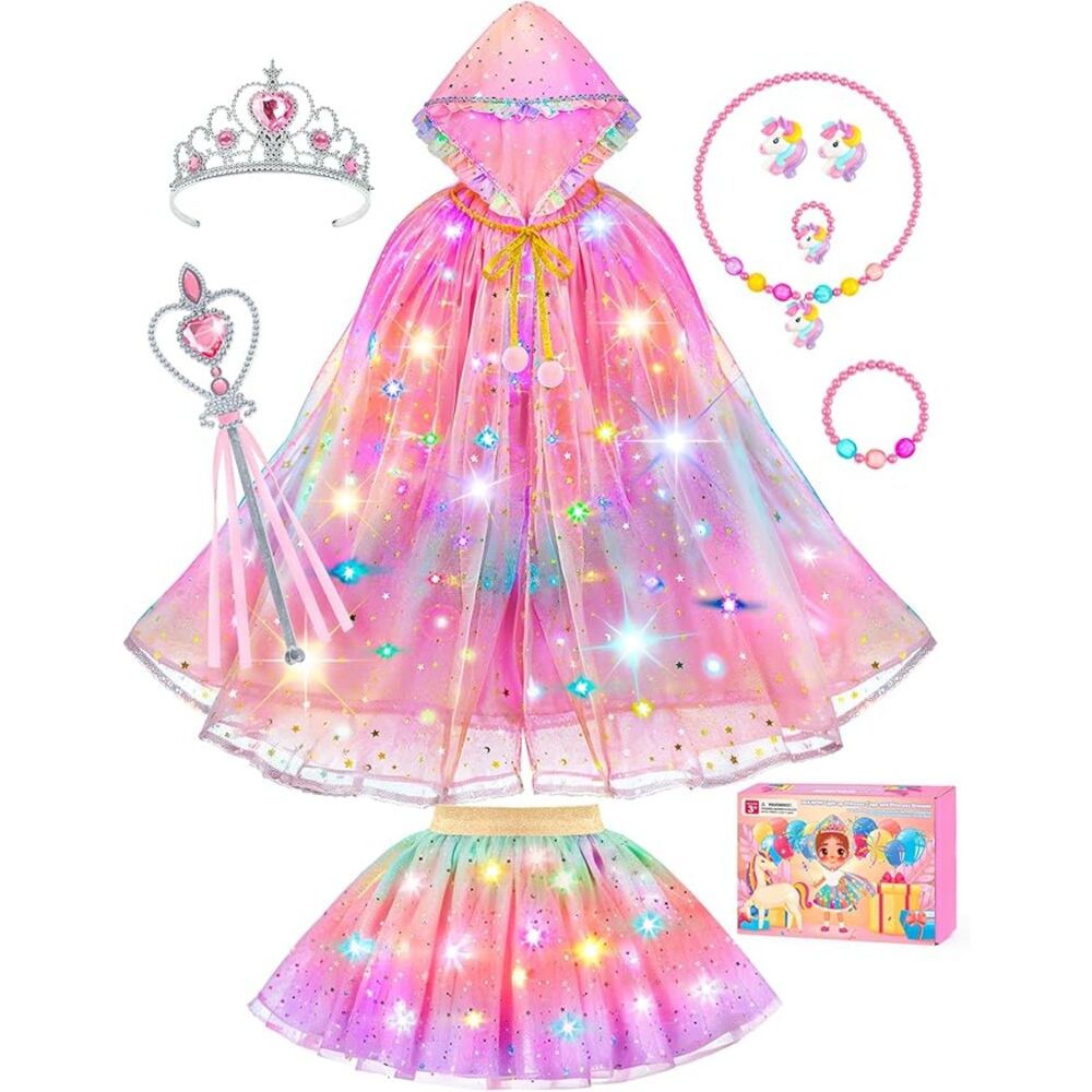 Princess Dress Up for Girls, Unicorn Light up Princess Cape Princess Dress